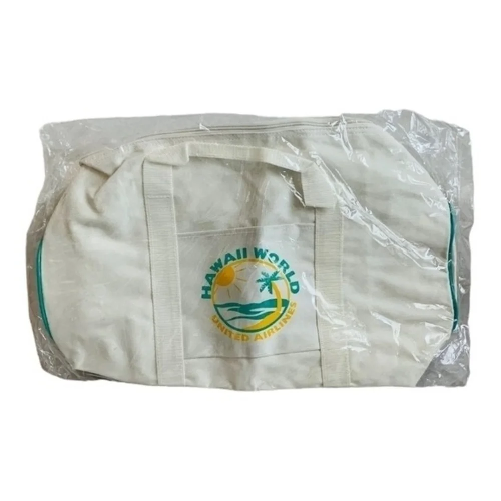 Unisex Street Style Hawaii United Airlines White Green Canvas Barrel Bag New